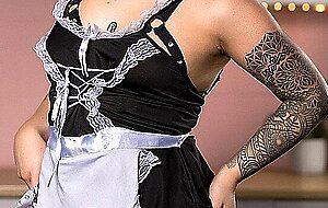 Curvaceous Webcam Babe Anna Lei Strips High-Heels, Maid, Stockings, Tattoo, Uniform